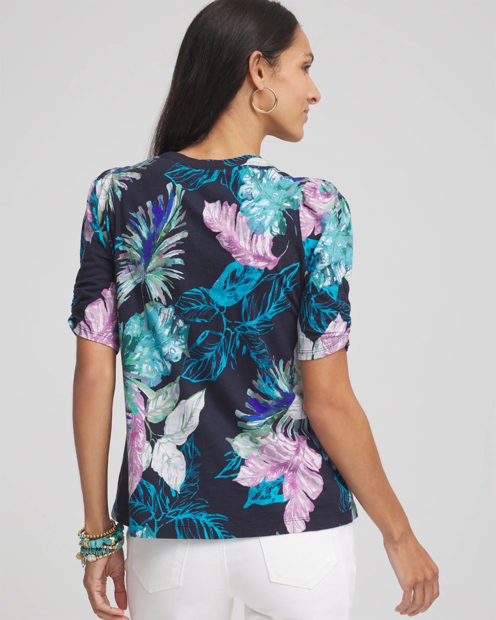 Tropical Slub Shirred-Sleeve Henley Tee | Chico's